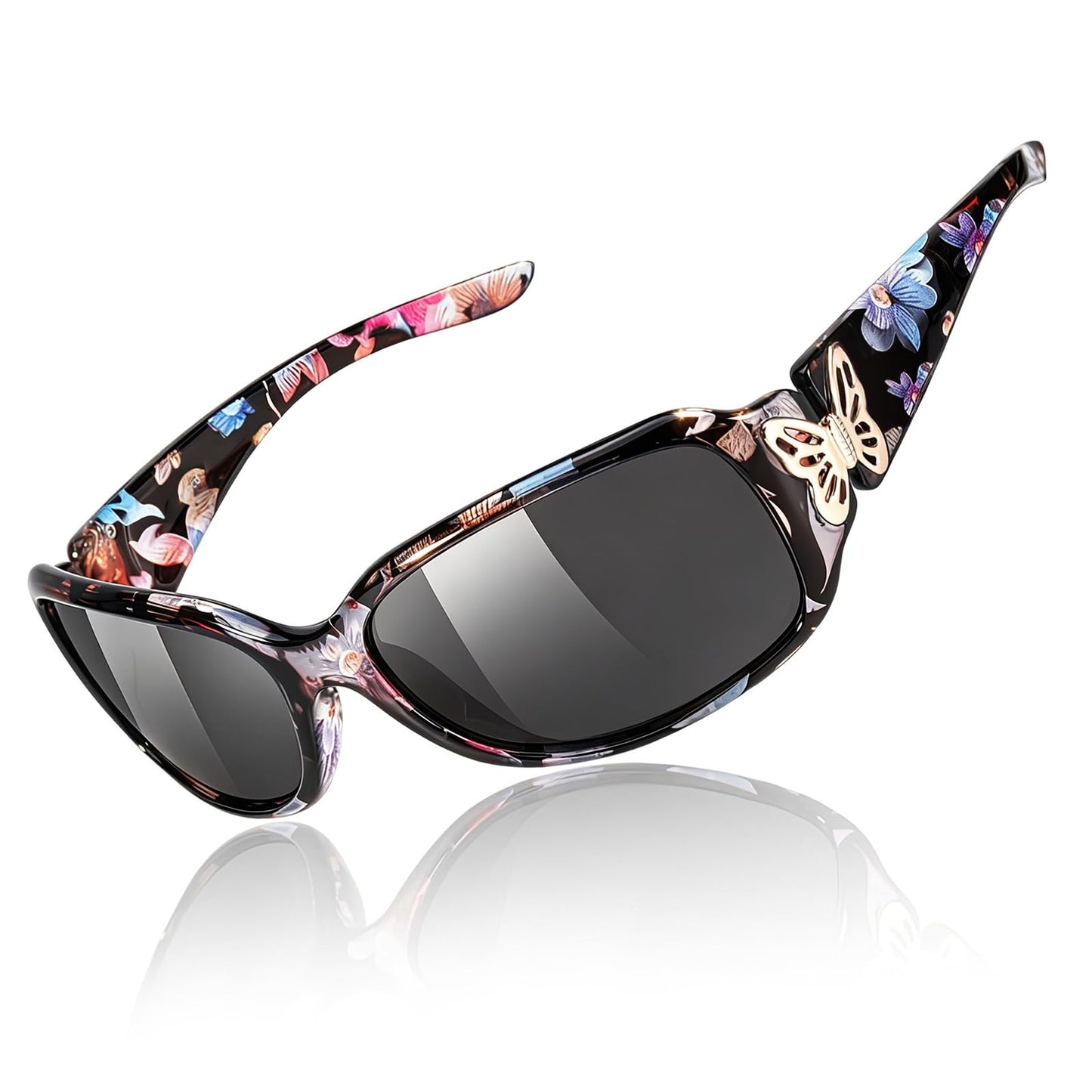 TJUTR Polarized Sunglasses for Women with Wrap Around Butterfly Design, Trendy Jackie-O Style for UV400 Protection