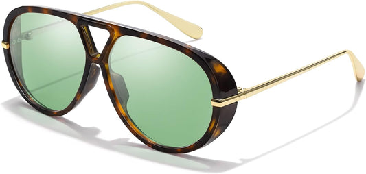 TJUTR Oversized Aviator Sunglasses for Women & Men, Retro Luxury Designer Sunglasses Big Shield Shades with UV Protection