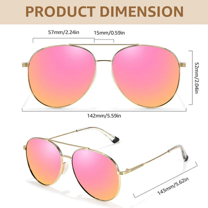 TJUTR Tangle Free Aviator Sunglasses for Women Men, Polarized UV400 Protection Trendy Shades, No-Snag Metal Frame Glasses
