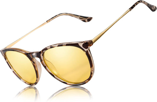 TJUTR Women's Night-Vision Glasses for Driving, Polarized Yellow Lens Reduce Glare Safety Nighttime UV Protection