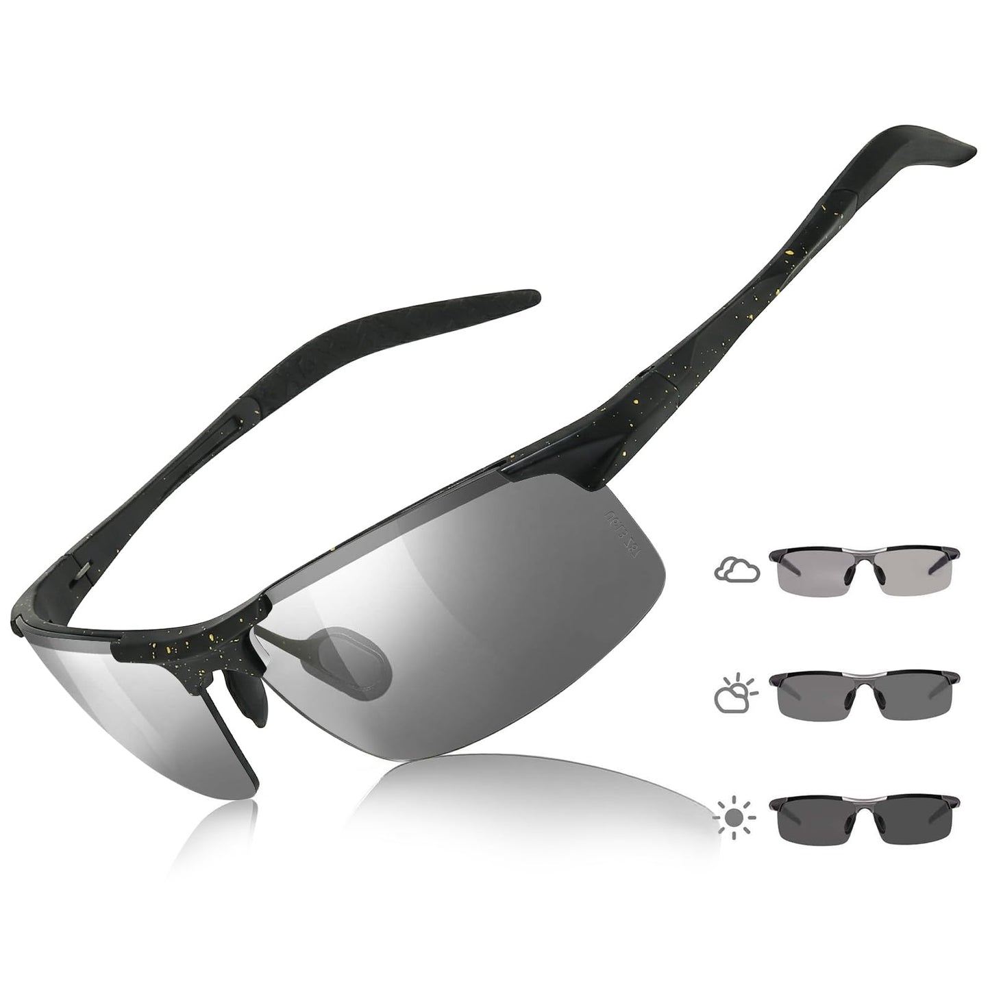TJUTR Mens Photochromic Sunglasses Day & Night Driving Z87 Sun Glasses Polarized UV400 Protection Safety Glasses