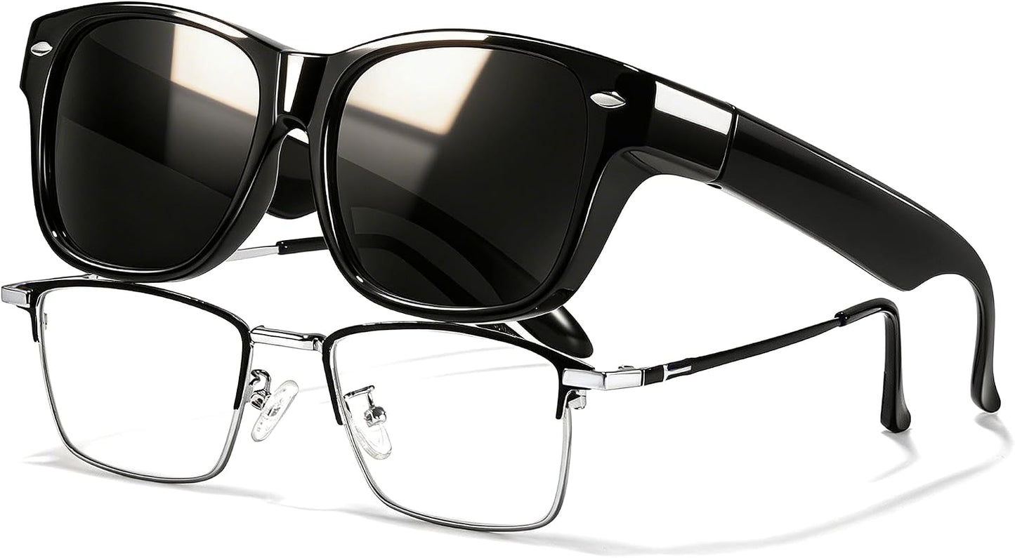 TJUTR Polarized Fit Over Glasses Sunglasses for Men Women, Wrap Around Square Sun Glasses UV400 Protection Shades for Driving
