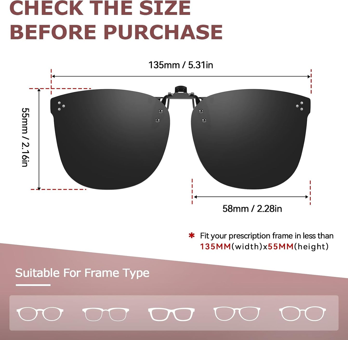 TJUTR Oversized Clip-On Sunglasses Over Prescription Glasses, Polarized UV400 Protection Flip-Up Sun Shades with Metal Clip