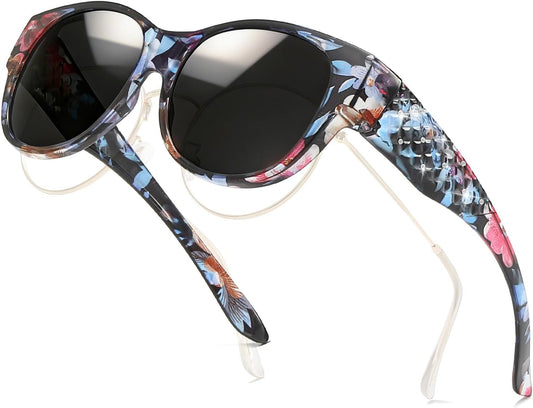 TJUTR Polarized Fit Over Glasses Sunglasses for Women, Trendy Oversized Wrap Around Sun Glasses with UV400 Protection TS2611