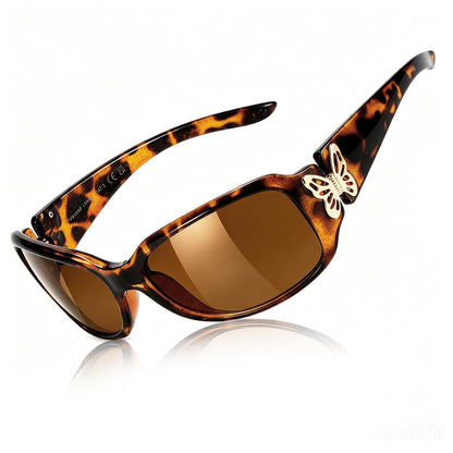 TJUTR Polarized Sunglasses for Women with Wrap Around Butterfly Design, Trendy Jackie-O Style for UV400 Protection