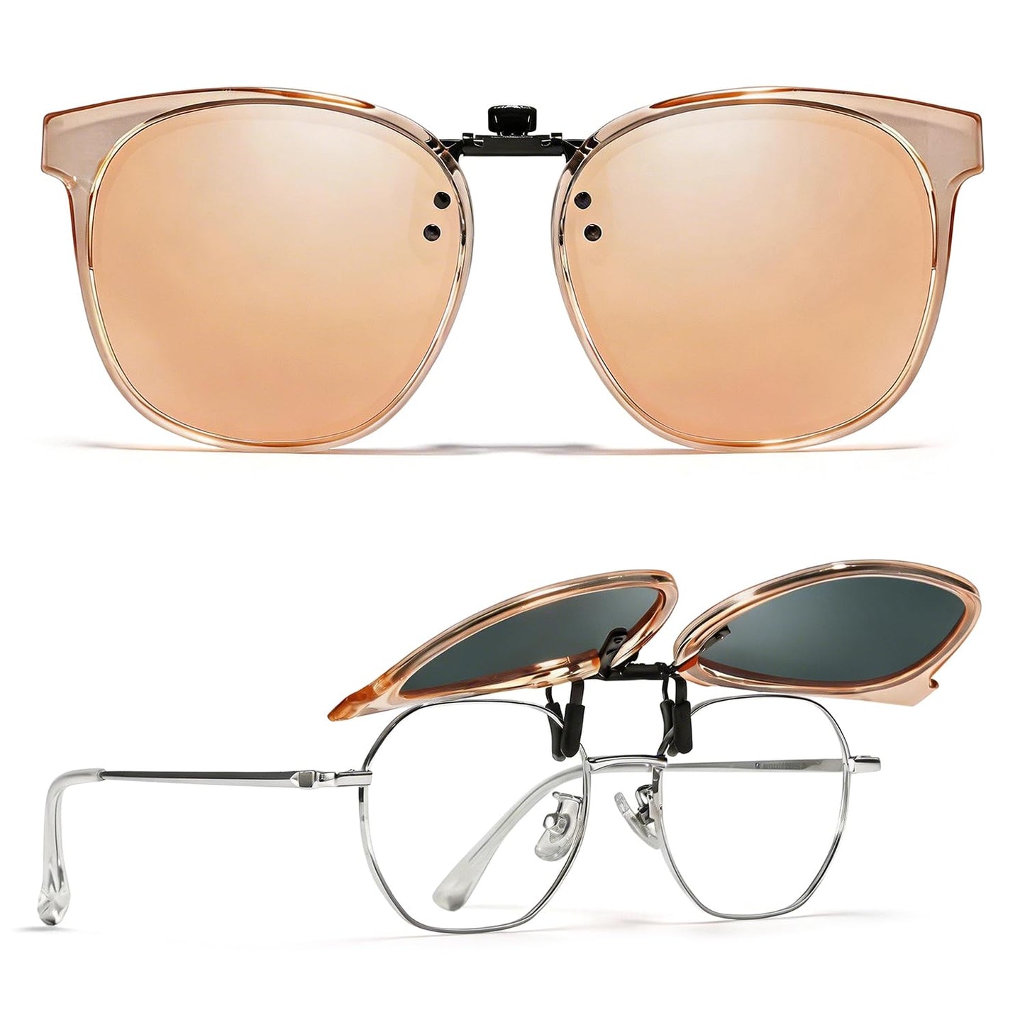 TJUTR Polarized Clip-On Sunglasses Over Prescription Glasses, Flip-Up UV400 Protection, Like Sunglasses Design for Men Women