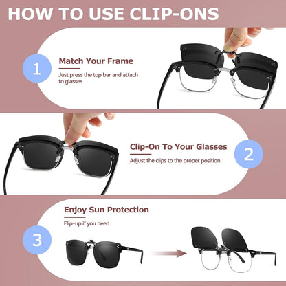TJUTR Oversized Clip-On Sunglasses Over Prescription Glasses, Polarized UV400 Protection Flip-Up Sun Shades with Metal Clip