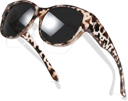 TJUTR Polarized Sunglasses Fit Over Glasses for Women, Oversized Trendy Wrap Around Shades with UV400 Protection