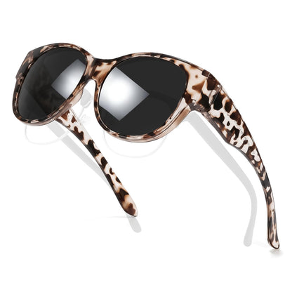 TJUTR Polarized Sunglasses Fit Over Glasses for Women, Oversized Trendy Wrap Around Shades with UV400 Protection