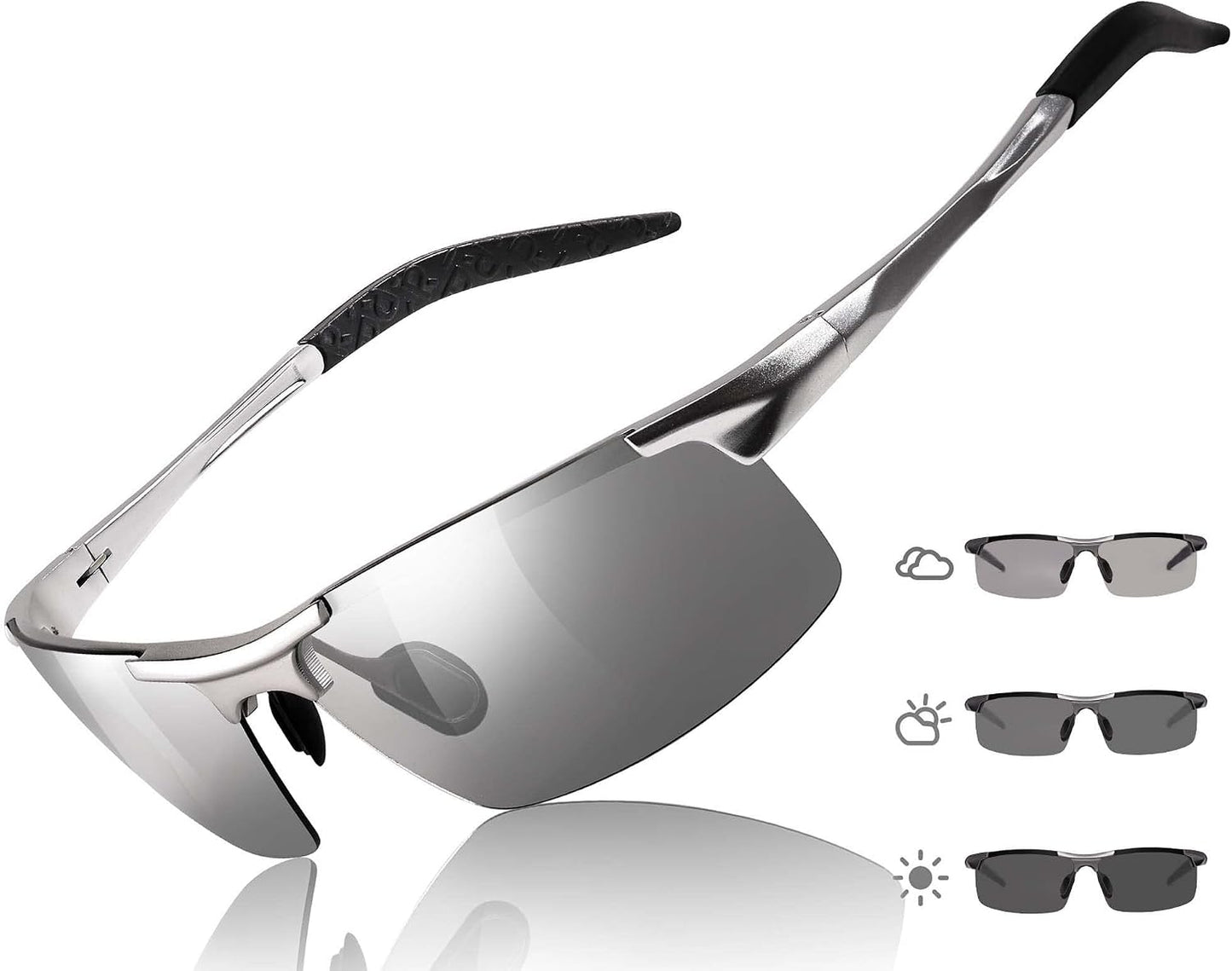 TJUTR Mens Photochromic Sunglasses Day & Night Driving Z87 Sun Glasses Polarized UV400 Protection Safety Glasses
