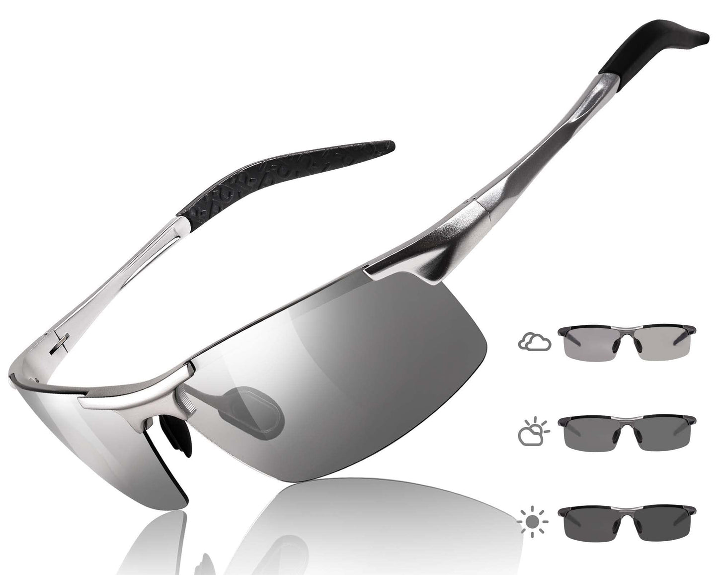 TJUTR Mens Photochromic Sunglasses Day & Night Driving Z87 Sun Glasses Polarized UV400 Protection Safety Glasses