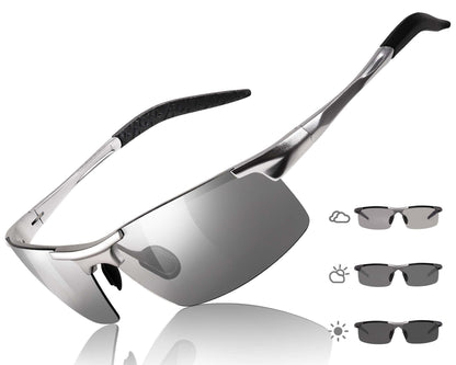 TJUTR Mens Photochromic Sunglasses Day & Night Driving Z87 Sun Glasses Polarized UV400 Protection Safety Glasses