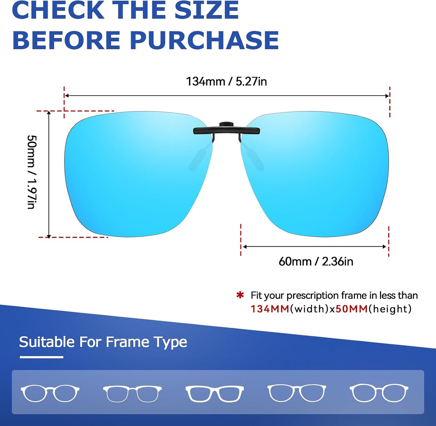 TJUTR Polarized Clip-On Sunglasses Over Prescription Glasses, Unisex UV400 Protection Anti-Glare Flip-Up Sun Clip Shades