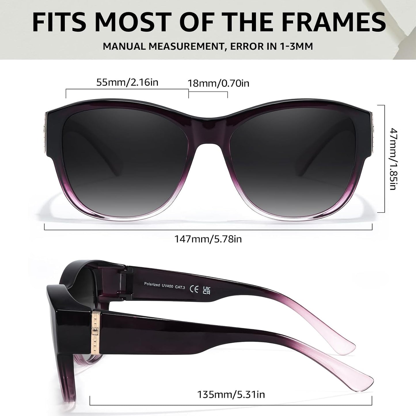TJUTR Polarized Fit Over Glasses Sunglasses for Women UV Protection, Trendy Oversized Shades Wear Over Eyeglasses