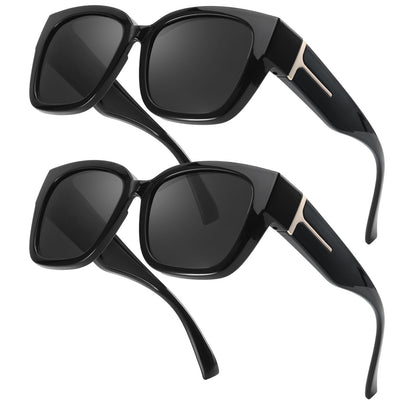 TJUTR Polarized Fit Over Glasses Sunglasses for Women Men, Oversized Square Wrap Around UV400 Protection Shades for Driving