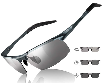TJUTR Mens Photochromic Sunglasses Day & Night Driving Z87 Sun Glasses Polarized UV400 Protection Safety Glasses