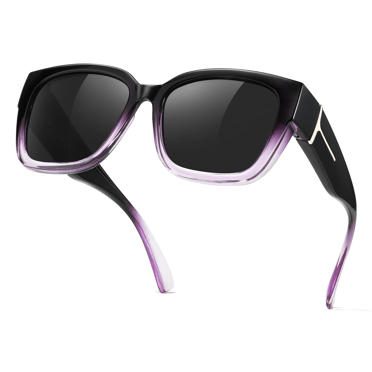 TJUTR Polarized Fit Over Glasses Sunglasses for Women Men, Oversized Square Wrap Around UV400 Protection Shades for Driving