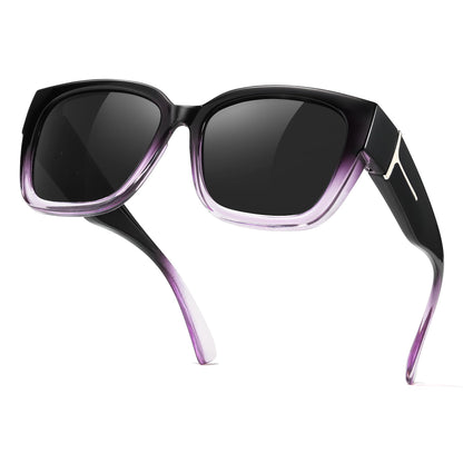 TJUTR Polarized Fit Over Glasses Sunglasses for Women Men, Oversized Square Wrap Around UV400 Protection Shades for Driving
