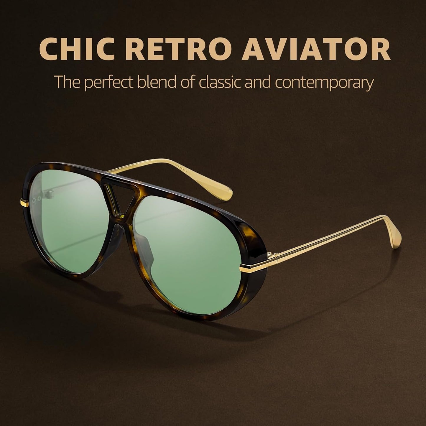 TJUTR Oversized Aviator Sunglasses for Women & Men, Retro Luxury Designer Sunglasses Big Shield Shades with UV Protection