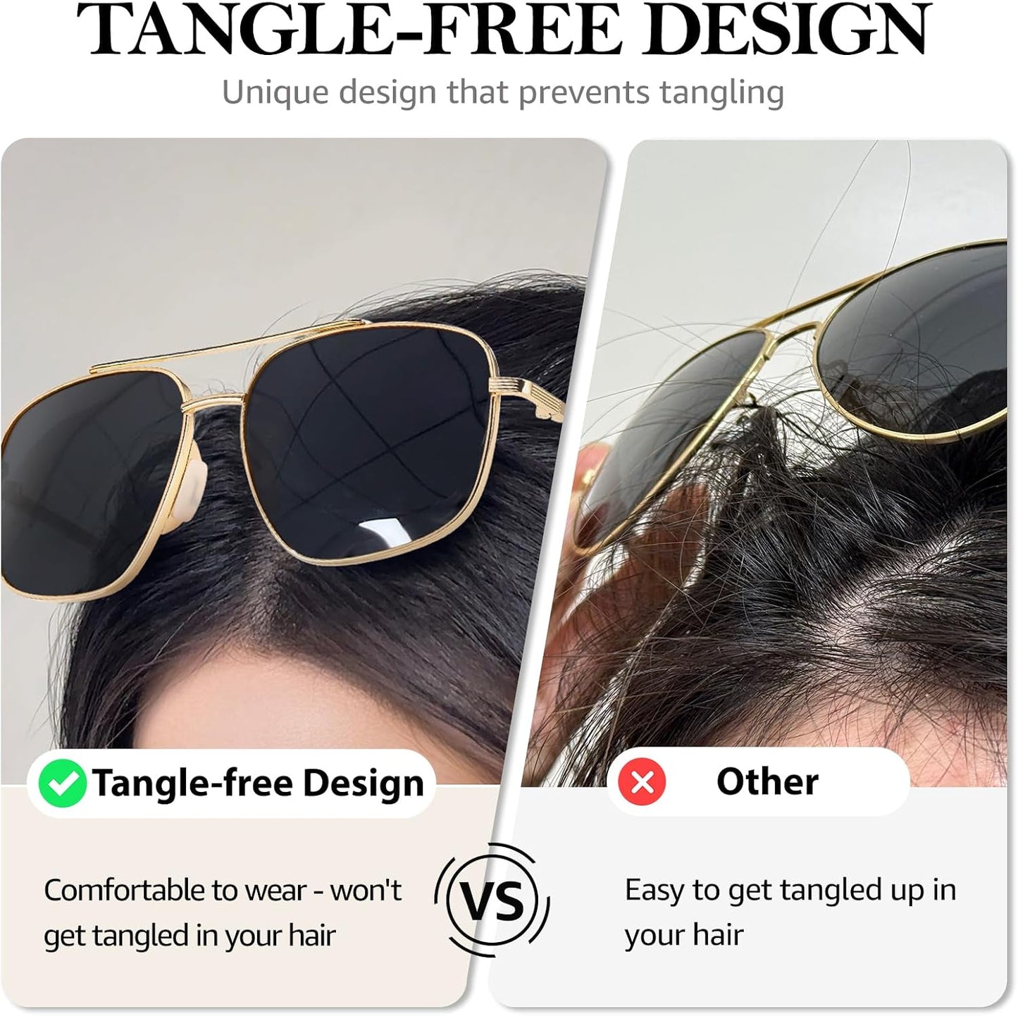 TJUTR Tangle Free Aviator Sunglasses for Women Men, Polarized UV400 Protection Sun Glasses, No-Snag Metal Frame for Outdoors
