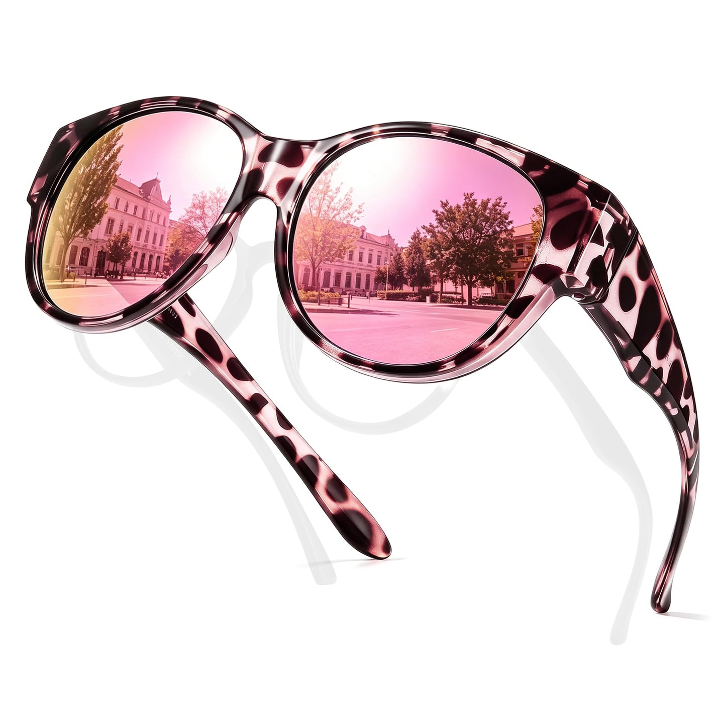 TJUTR Polarized Mirrored Fit Over Glasses Sunglasses for Women, Trendy UV400 Protection Sun Glasses for Driving & Outdoor