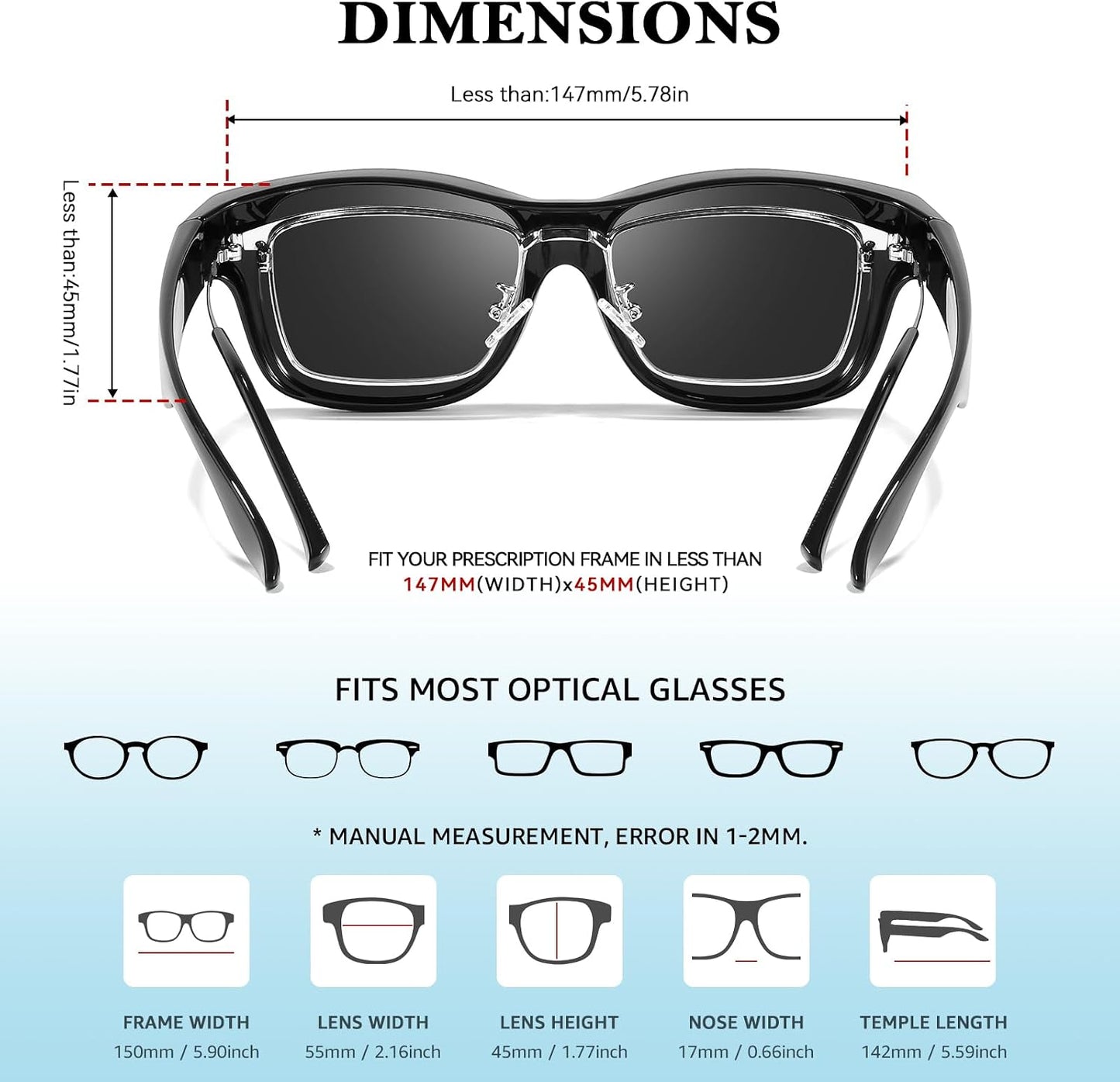 TJUTR Polarized Fit Over Glasses Sunglasses for Men Women, Wrap Around Square Sun Glasses UV400 Protection Shades for Driving