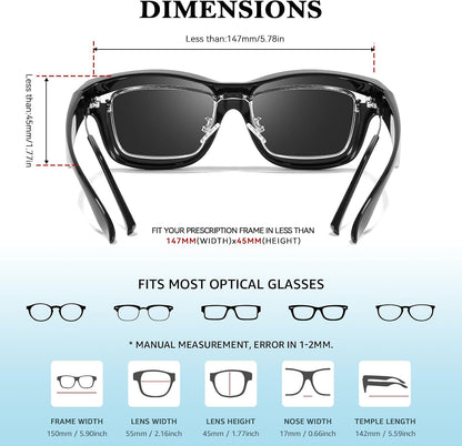 TJUTR Polarized Fit Over Glasses Sunglasses for Men Women, Wrap Around Square Sun Glasses UV400 Protection Shades for Driving