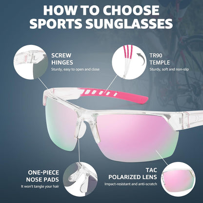 TJUTR Running Sunglasses for Women, Polarized Wrap Around Sun Glasses with UV400 Protection for Sports Cycling Golf TS3080