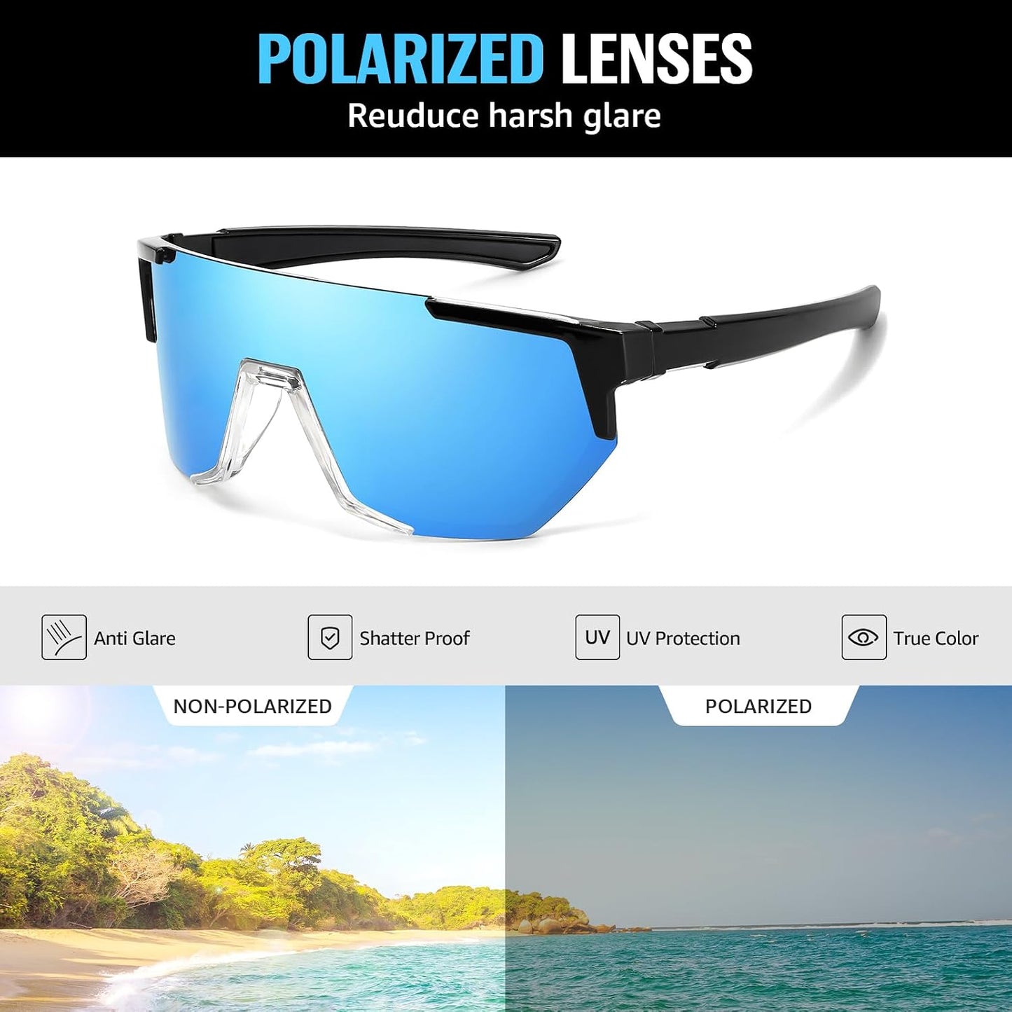 TJUTR ANSI Z87.1 Safety Sunglasses for Men, Polarized Sports Wrap Around Glasses for Work Cycling Fishing, UV400 Protection