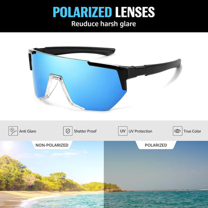 TJUTR ANSI Z87.1 Safety Sunglasses for Men, Polarized Sports Wrap Around Glasses for Work Cycling Fishing, UV400 Protection