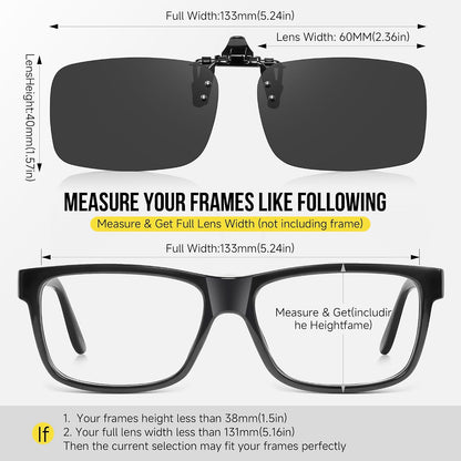 Polarized Clip On Sunglasses for Men Women, Flip Up Fit Over Glasses for Sports Fishing Driving Hiking Cycling