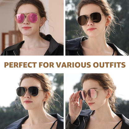 TJUTR Tangle Free Aviator Sunglasses for Women Men, Polarized UV400 Protection Trendy Shades, No-Snag Metal Frame Glasses