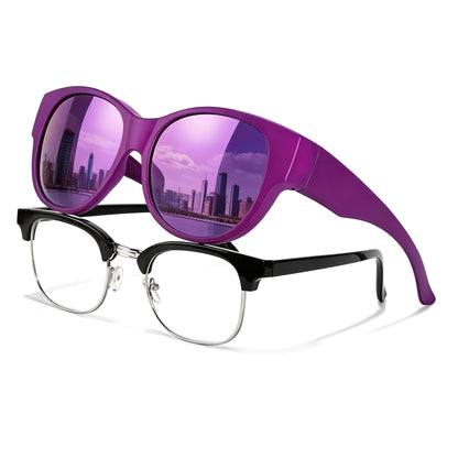 TJUTR Polarized Sunglasses Fit Over Glasses for Women, Oversized Trendy Wrap Around Shades with UV400 Protection