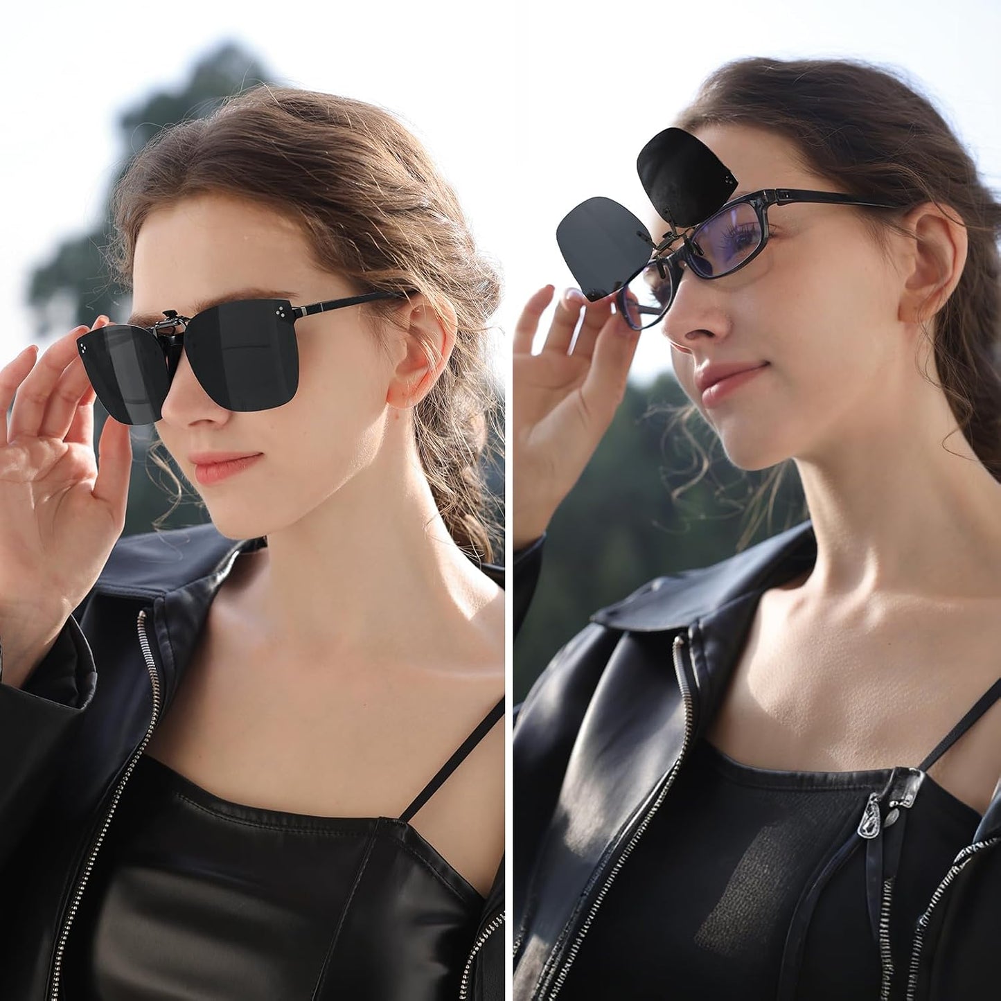 TJUTR Oversized Clip-On Sunglasses Over Prescription Glasses, Polarized UV400 Protection Flip-Up Sun Shades with Metal Clip
