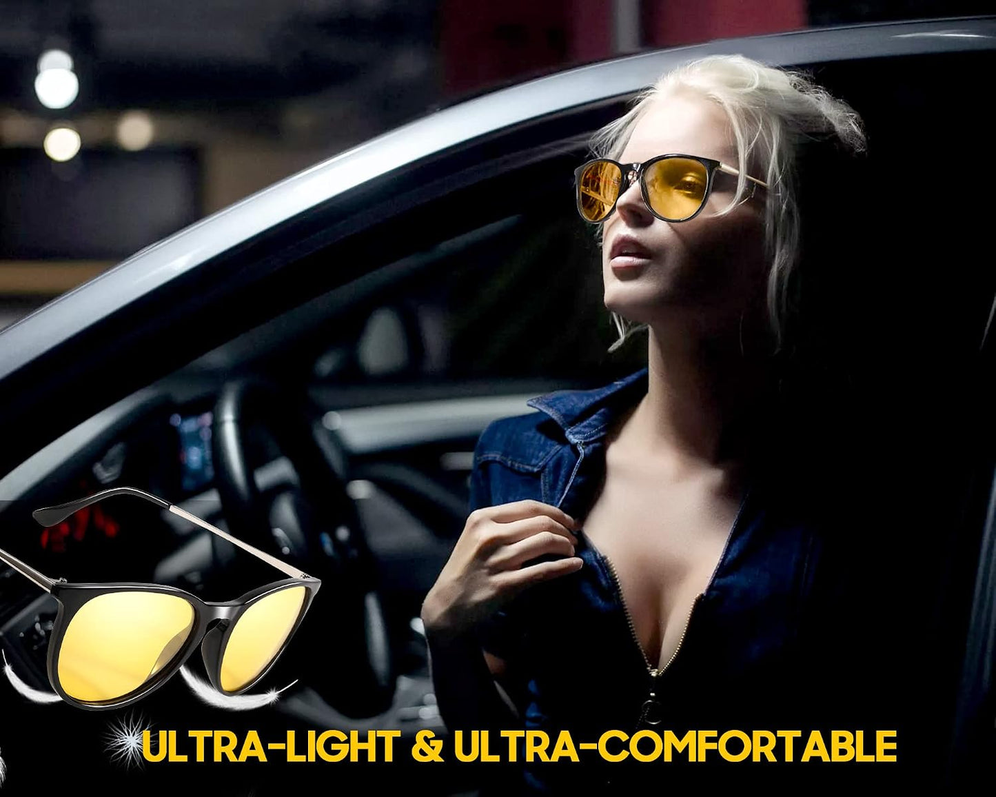 TJUTR Women's Night-Vision Glasses for Driving, Polarized Yellow Lens Reduce Glare Safety Nighttime UV Protection