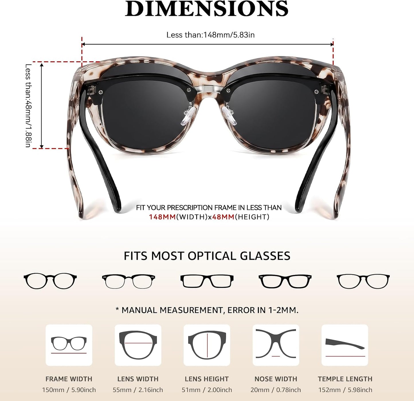 TJUTR Polarized Sunglasses Fit Over Glasses for Women, Oversized Trendy Wrap Around Shades with UV400 Protection