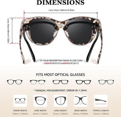 TJUTR Polarized Sunglasses Fit Over Glasses for Women, Oversized Trendy Wrap Around Shades with UV400 Protection