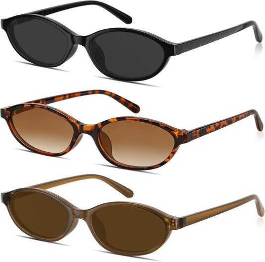 Sunglasses Womens Retro Oval Sunglasses for Women - Cat Eye 90s Glasses Y2K UV400 Lightweight Narrow Shades