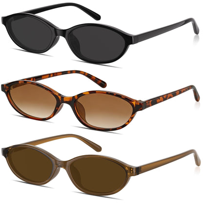 Sunglasses Womens Retro Oval Sunglasses for Women - Cat Eye 90s Glasses Y2K UV400 Lightweight Narrow Shades