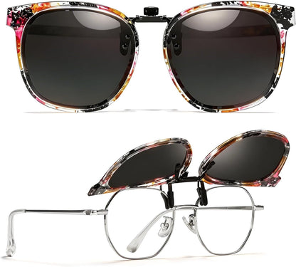 TJUTR Polarized Clip-On Sunglasses Over Prescription Glasses, Flip-Up UV400 Protection, Like Sunglasses Design for Men Women