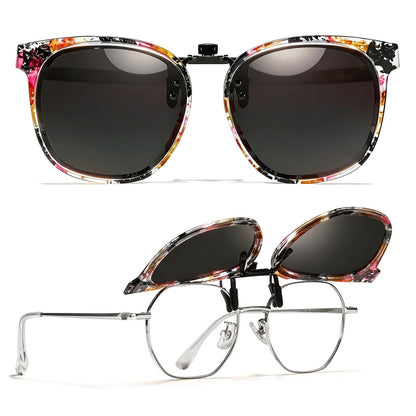 TJUTR Polarized Clip-On Sunglasses Over Prescription Glasses, Flip-Up UV400 Protection, Like Sunglasses Design for Men Women