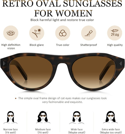 Retro Oval Sunglasses for Women Men Small Narrow 90s Vintage Round Shades UV400 Lightweight Designer Cateye Glasses