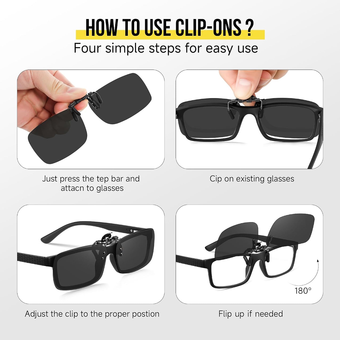 Polarized Clip On Sunglasses for Men Women, Flip Up Fit Over Glasses for Sports Fishing Driving Hiking Cycling