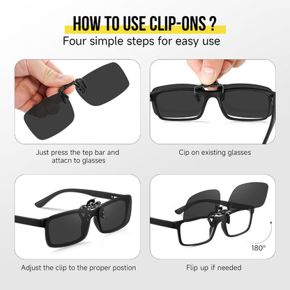 Polarized Clip On Sunglasses for Men Women, Flip Up Fit Over Glasses for Sports Fishing Driving Hiking Cycling