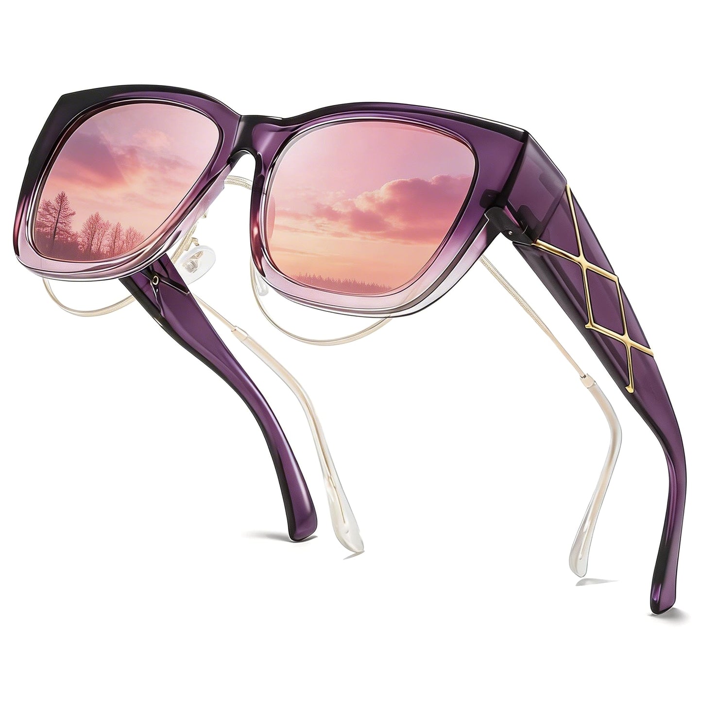 TJUTR Polarized Fit Over Glasses Sunglasses for Women, Oversized Square Sun Glasses UV400 Protection Shades for Driving