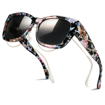 TJUTR Polarized Fit Over Glasses Sunglasses for Women, Oversized Square Sun Glasses UV400 Protection Shades for Driving