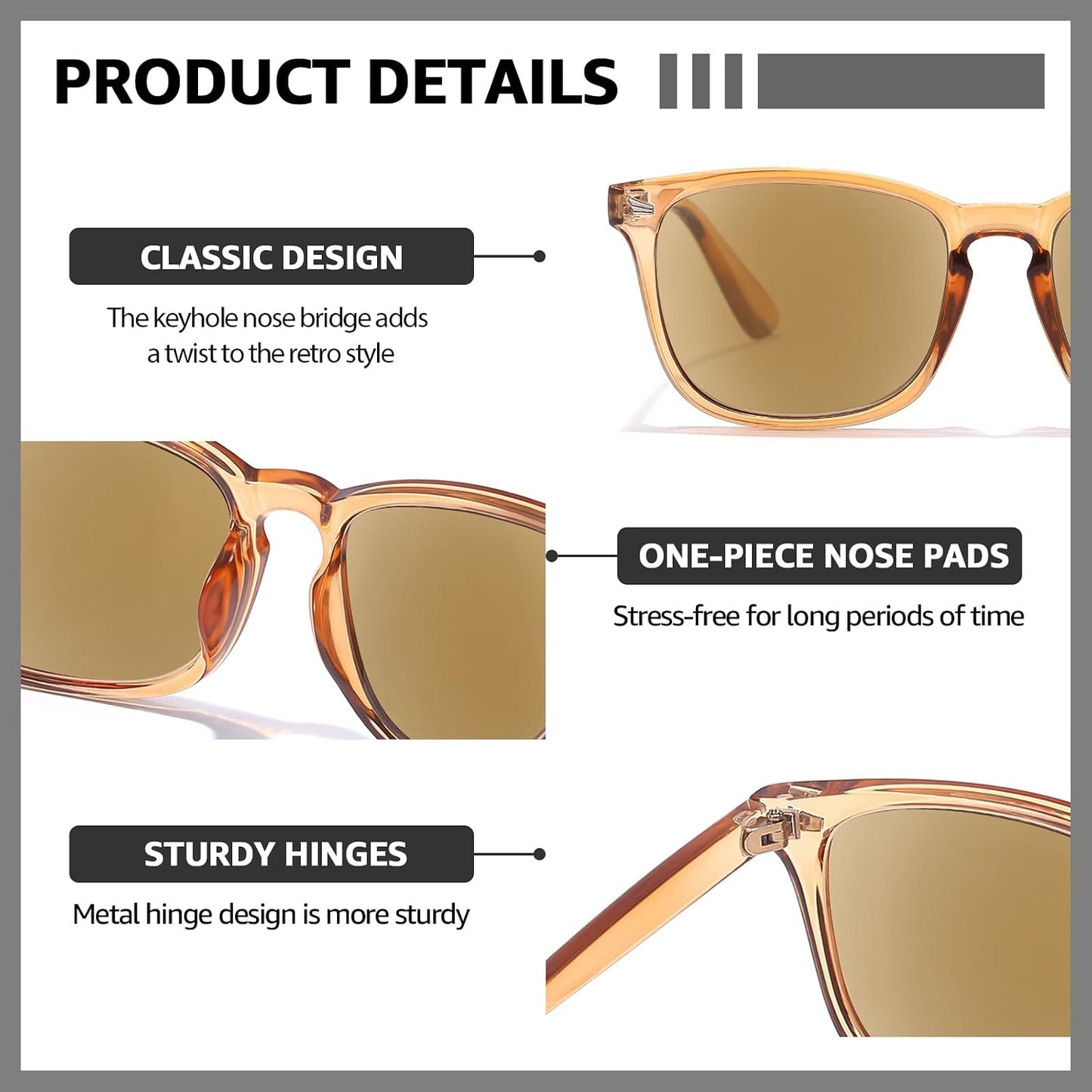 TJUTR Full Lens Reading Sunglasses for Women Men, Classic UV400 Protection Readers Sun Glasses TRG8082