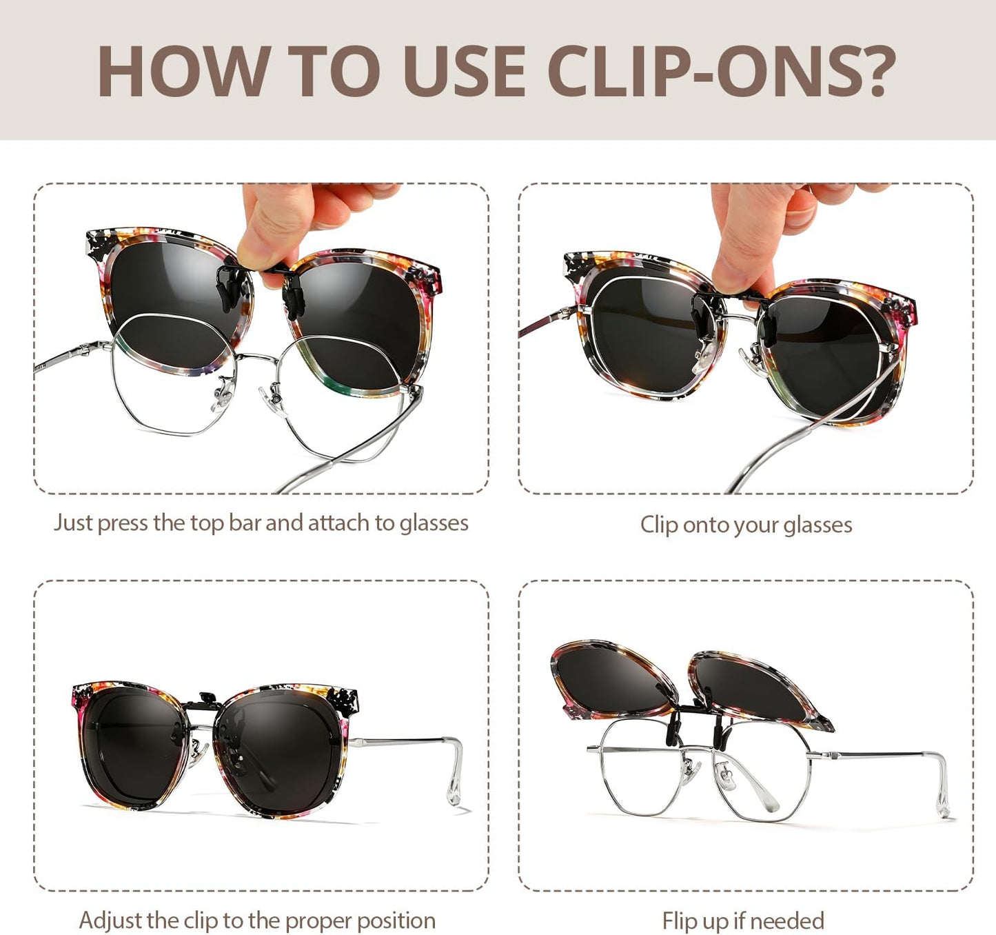 TJUTR Polarized Clip-On Sunglasses Over Prescription Glasses, Flip-Up UV400 Protection, Like Sunglasses Design for Men Women