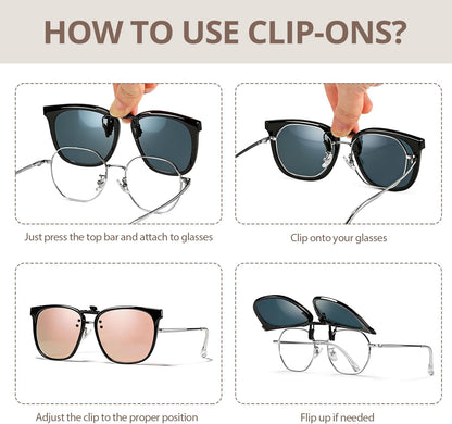 TJUTR Oversized Polarized Clip-On Sunglasses Over Prescription Glasses, Trendy Square Framed Like Sunglasses UV400 Protection