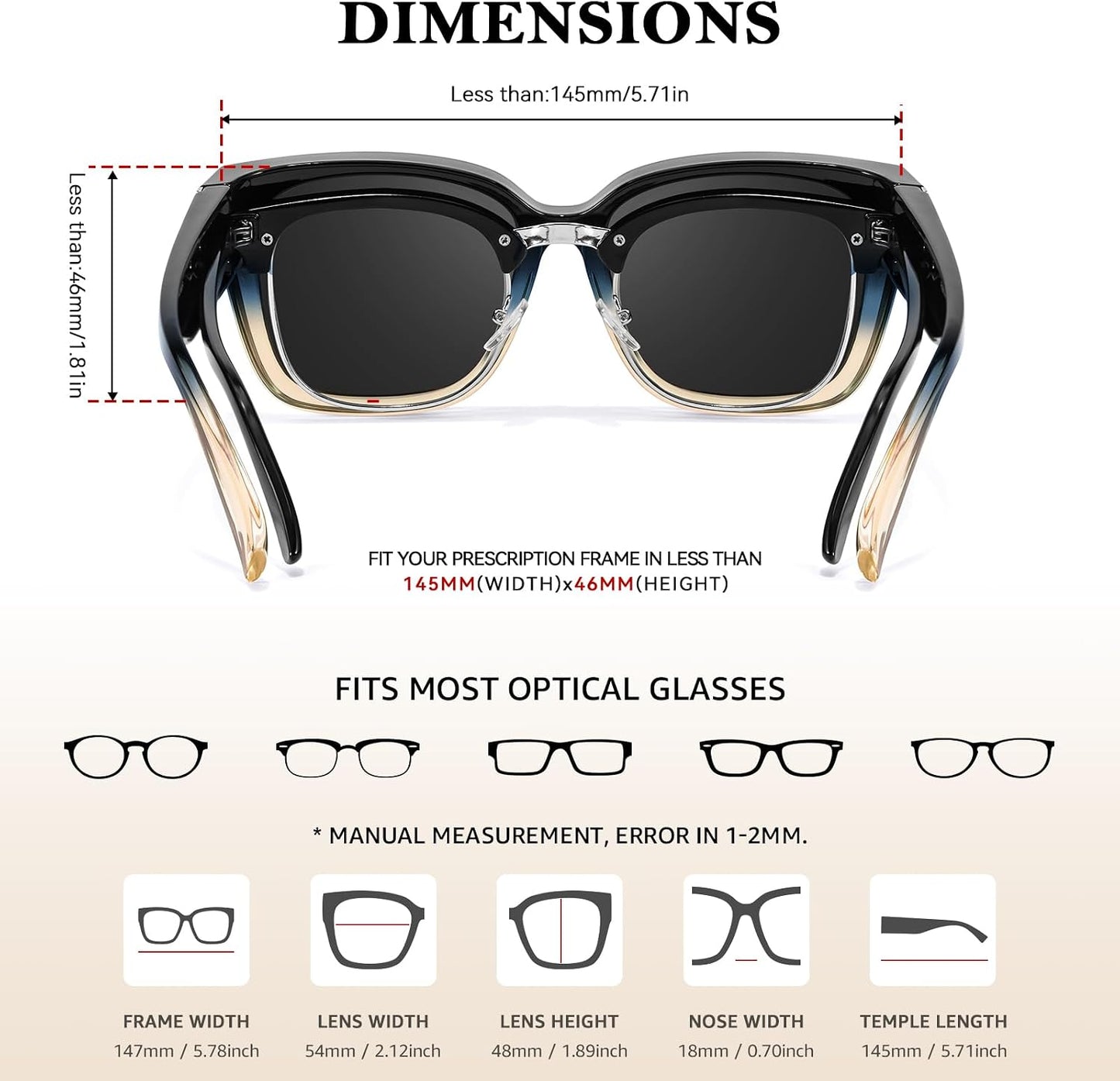 TJUTR Polarized Fit Over Glasses Sunglasses for Women Men, Oversized Square Wrap Around UV400 Protection Shades for Driving